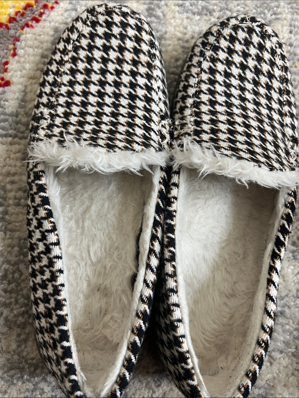 Vionic lynez houndstooth faux fur slippers 9 cozy loafer slip-on loungewear lux